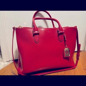 Lauren Ralph Lauren Newbury Double Large Red Leather Satchel
